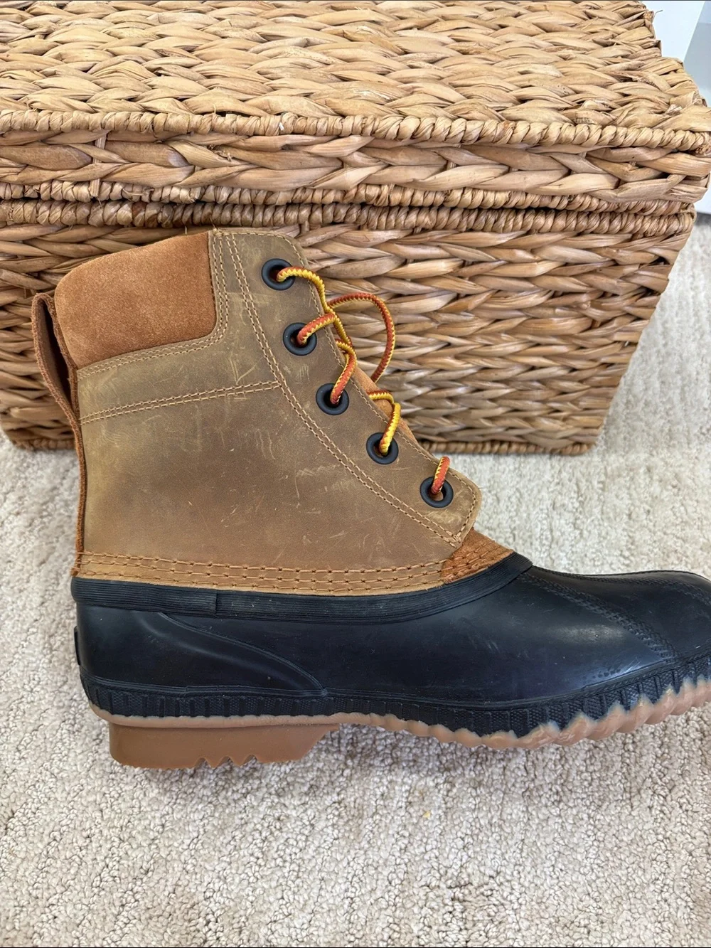 NWT Sorel Men's Brown Suede & Black Rubber Lace-Up Rain Boots Size 7